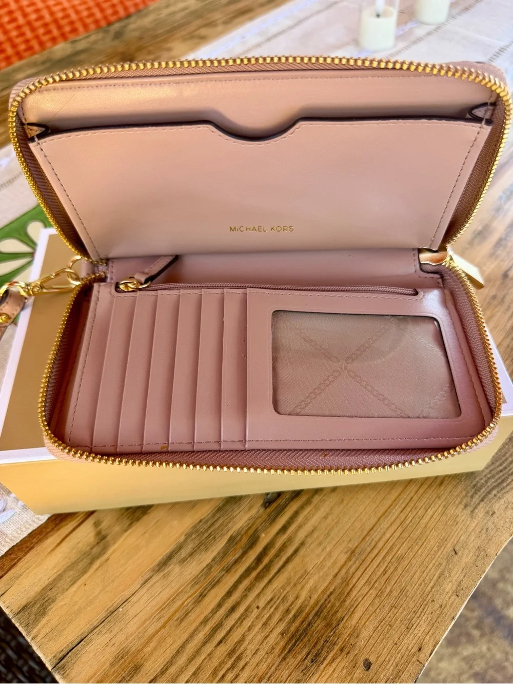Michael Kors Blush Pink Zip Wristlet Wallet with Logo Plaque